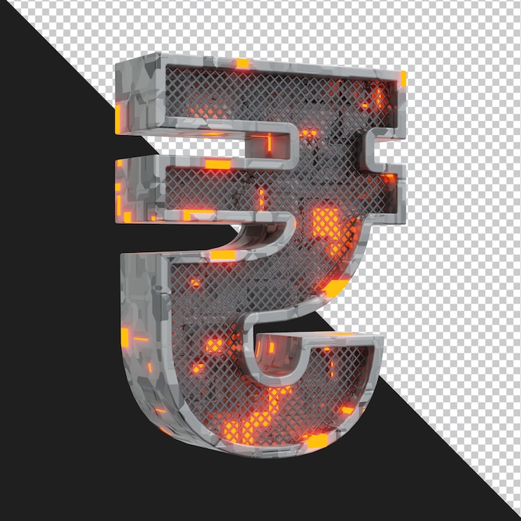 PSD 3d rendering of alphabet rupee symbol isolated