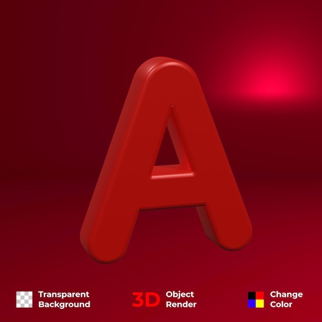 PSD 3d rendering of the alphabet with a transparent background and easy to change colors