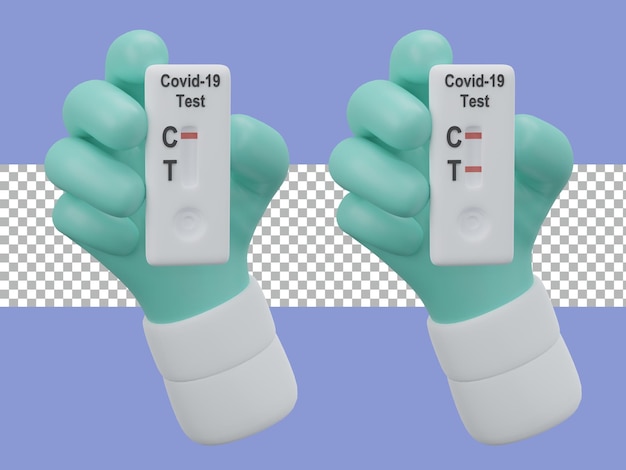PSD 3d 렌더링 항원 테스트 키트 atk 손에 투명 프리미엄 psd