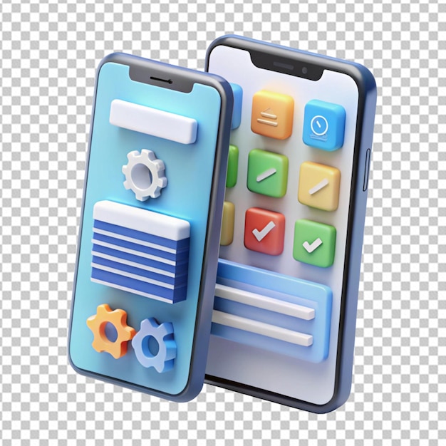 3d rendering app development concept with programming language on transparent background