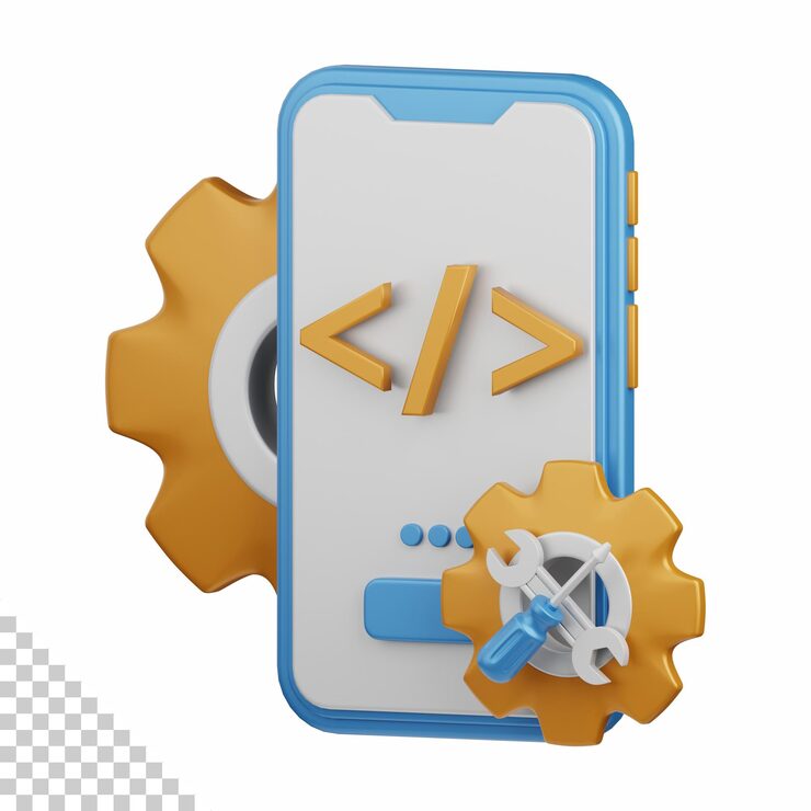 PSD 3d rendering app development isolated useful for technology, programming, development, coding, software, app, computing, server and connection design element