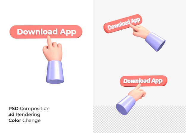 3d-rendering app downloadknop met hand concept