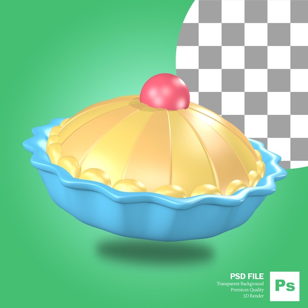 Rendering 3d dell'oggetto torta torta di mele con ciotola blu