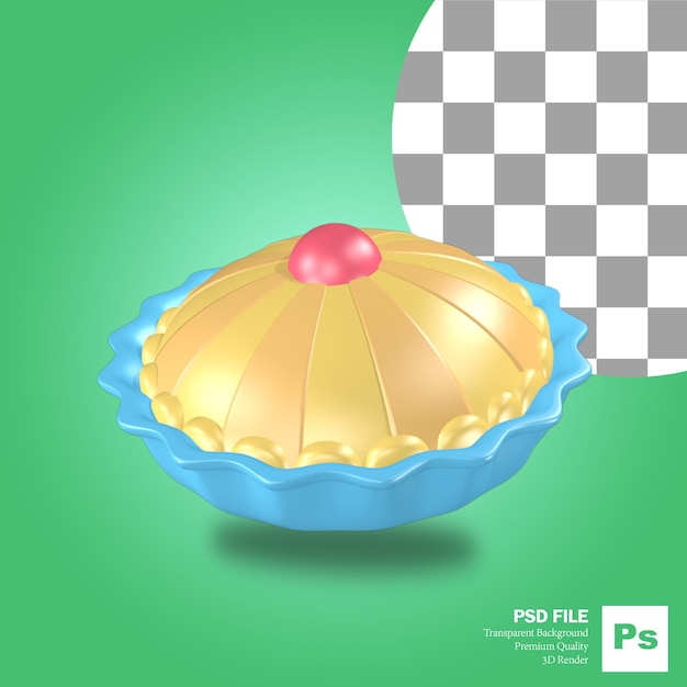 3d rendering of apple pie cake object with blue bowl