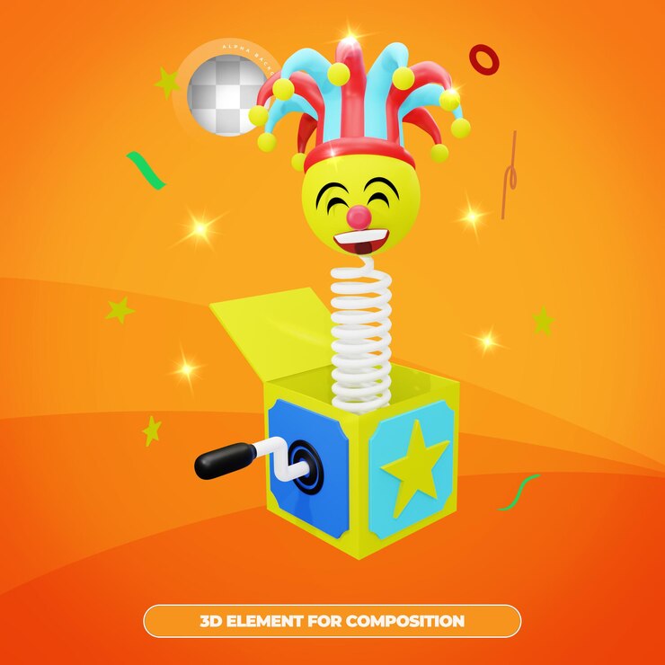 PSD 3d rendering of april fools day surprise box with emote isolated