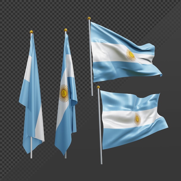 3d 렌더링 아르헨티나 아르헨티나 국기가 펄럭이고 펄럭이지 않는 관점 다양한 보기