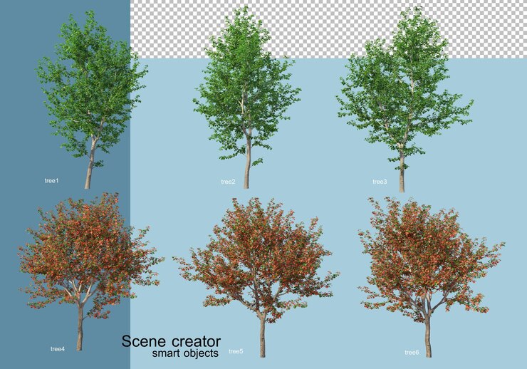 PSD 3d rendering of  arrangement of trees and flowers