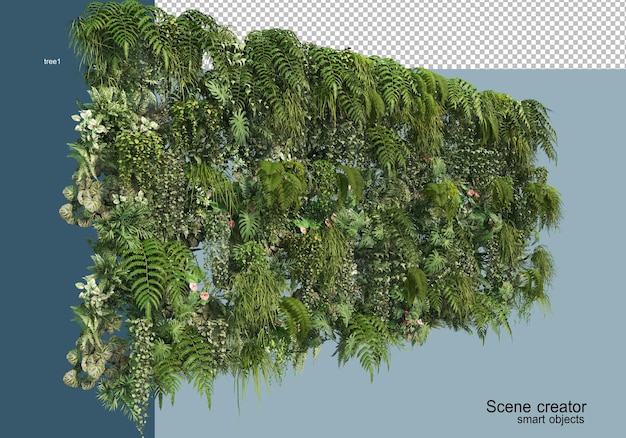 Rendering 3d di disposizione di alberi e fiori