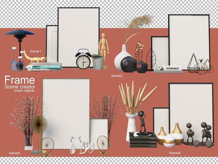 PSD 3d rendering of arrangement of various decorations