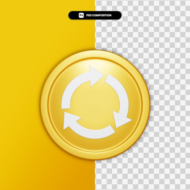 PSD 3d rendering arrow icon on golden circle isolated