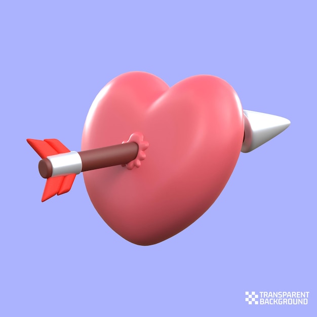 3d rendering arrow stuck in the form of love valentine icon