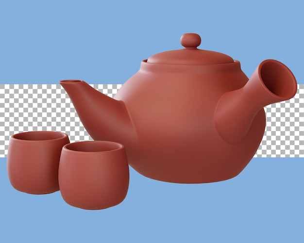 PSD 3d rendering asian tea set have clipping path transparent