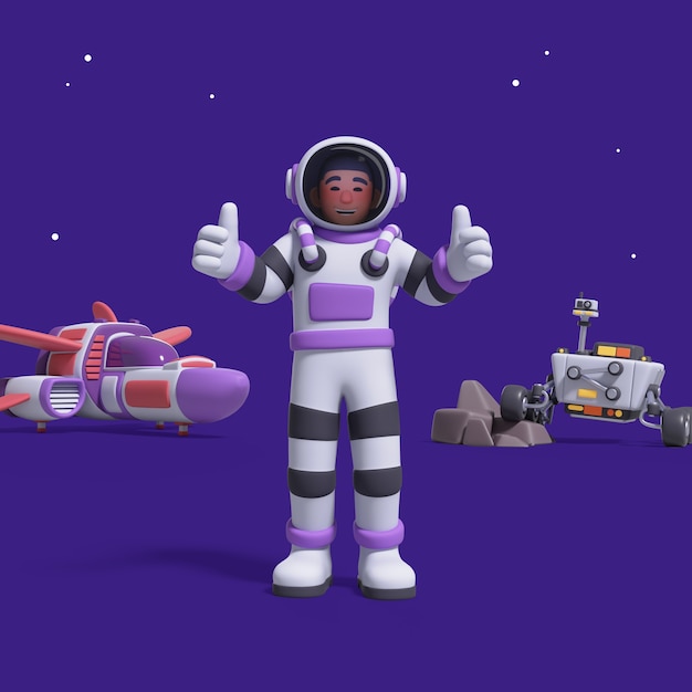 PSD rendering 3d del personaggio dell'astronauta.