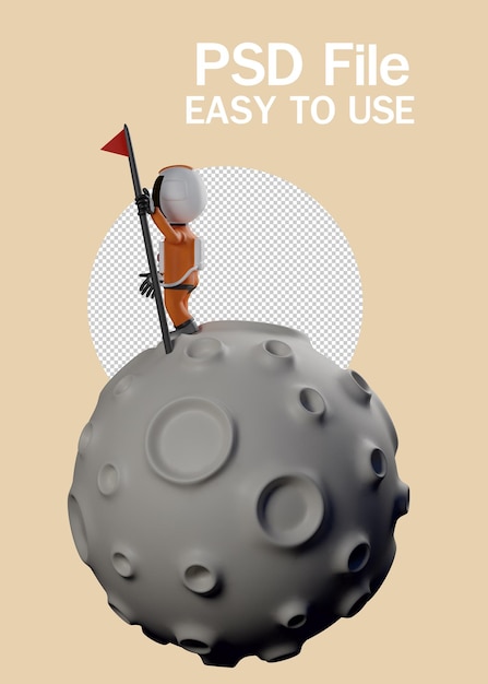 3D Rendering  Astronaut with flag stands  cartoon astronaut   isolated on background