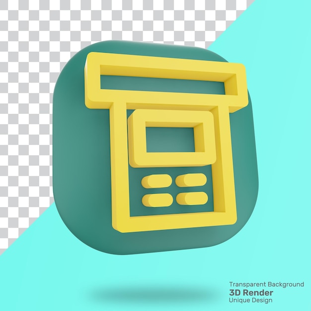 3d rendering atm icon with transparent background