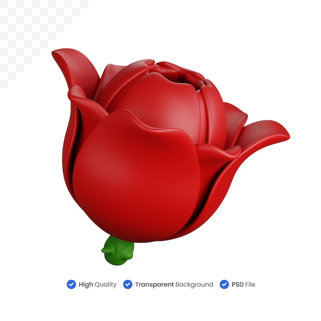 PSD 3d rendering attractive red rose isolated