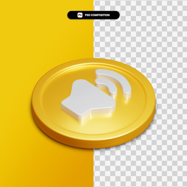 PSD 3d rendering audio icon on golden circle isolated