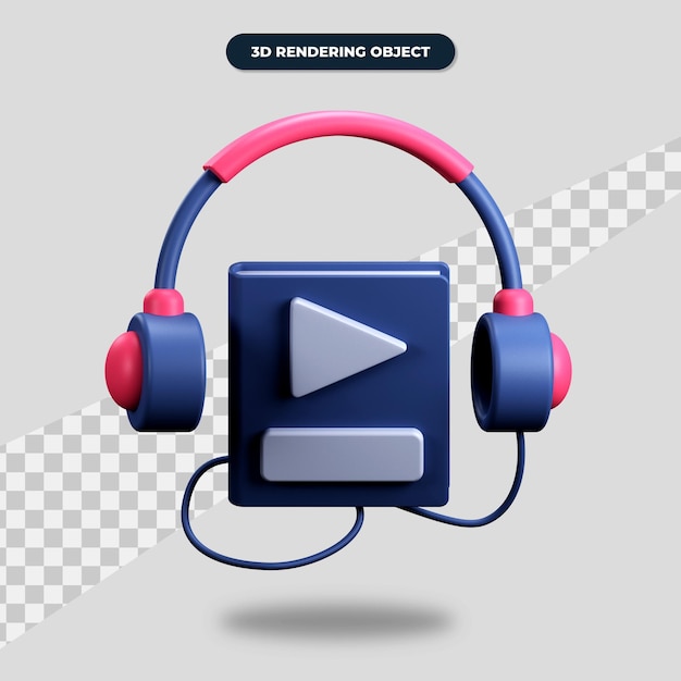 3d rendering audiobook icon, book with headphone