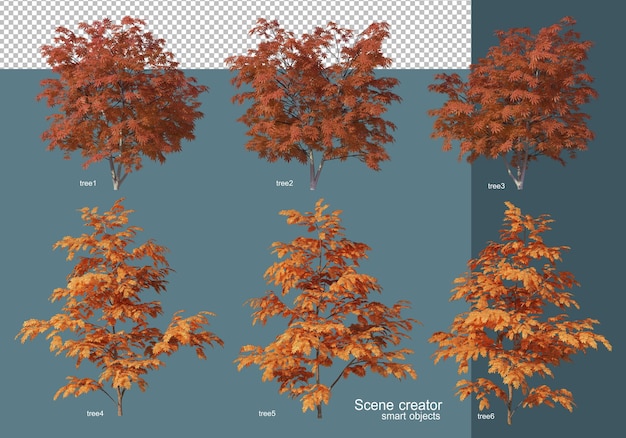 Rendering 3d disposizione dell'albero di autunno