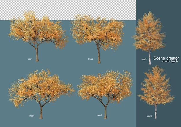 3d 렌더링 가을 나무 배열