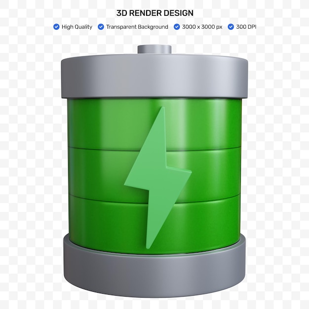 3D-rendering av batteri som lades med lynikon isolert