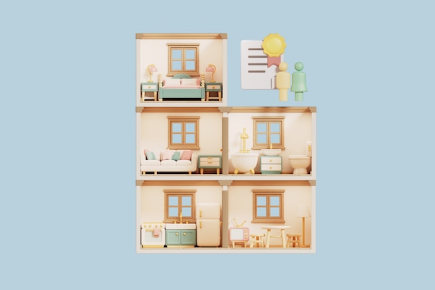 3D-rendering av deler av et hus