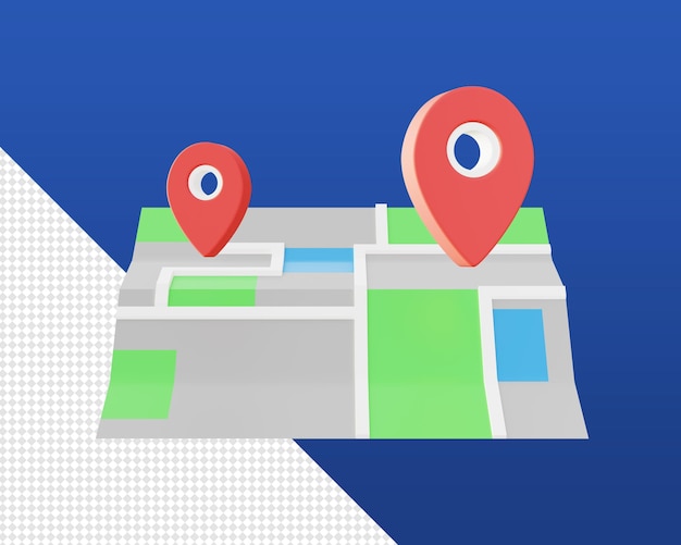 3D-rendering av kartplassering med pekerillustrasjonsikoner for UI UX-nett-, mobil-apper, sosiale medier-annonser
