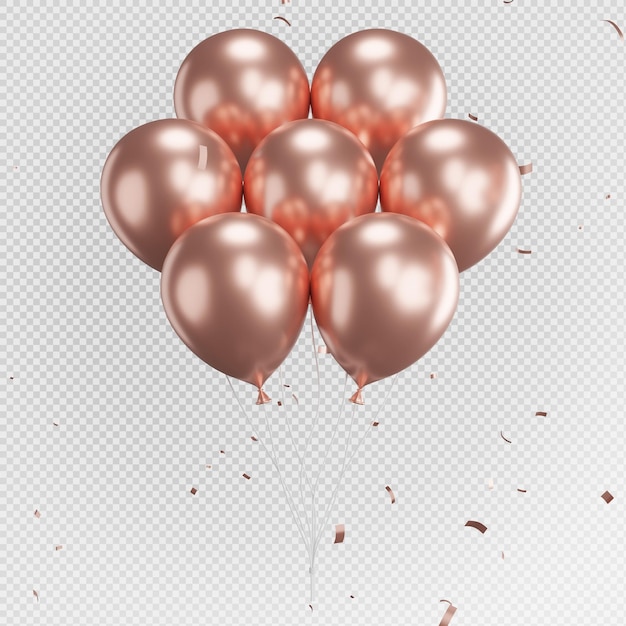 3D-rendering av rosa ballonger med konfetti som flyr
