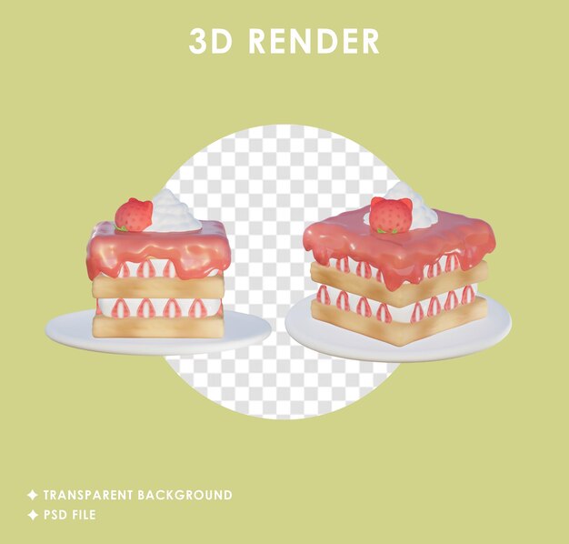 3D-rendering av tre lag med honningtoast toppet med pisket krem og jordbærsaus