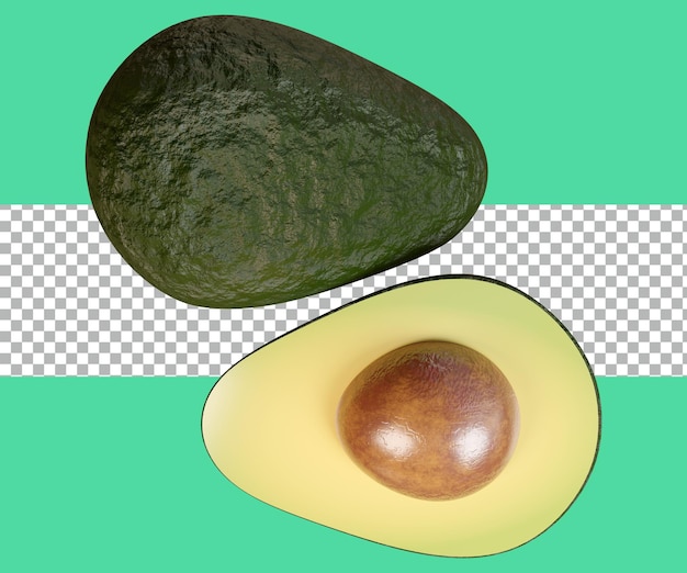 PSD 3d rendering avocado top view tranparent