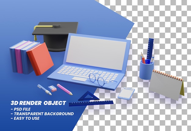 3d rendering back to school illustration premium psd