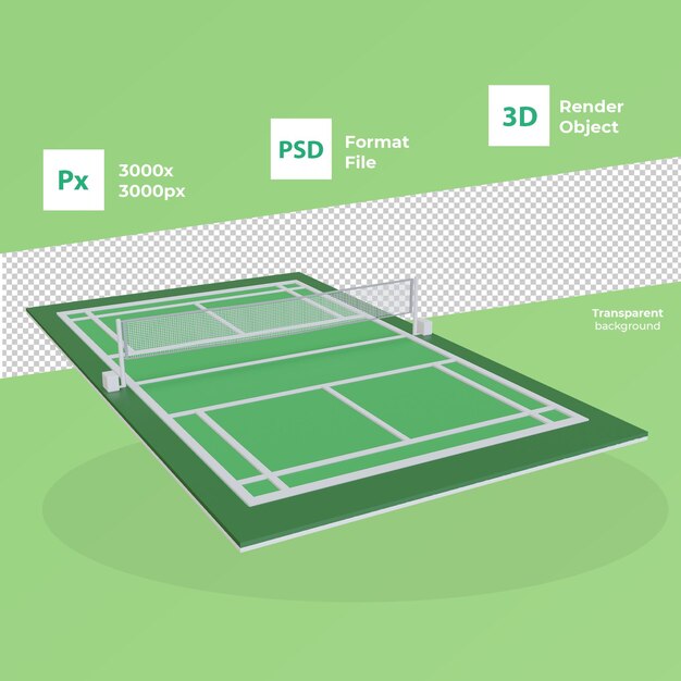 PSD 3d rendering badminton court  icon with transparent background