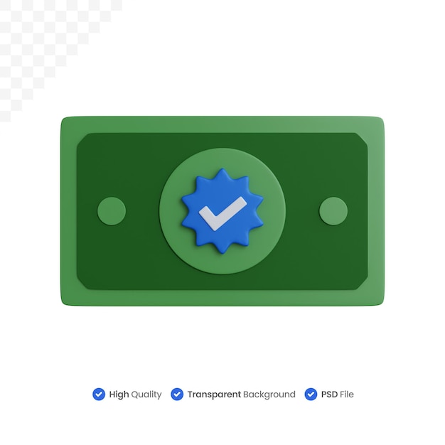 検証アイコンが分離された 3 d レンダリング紙幣