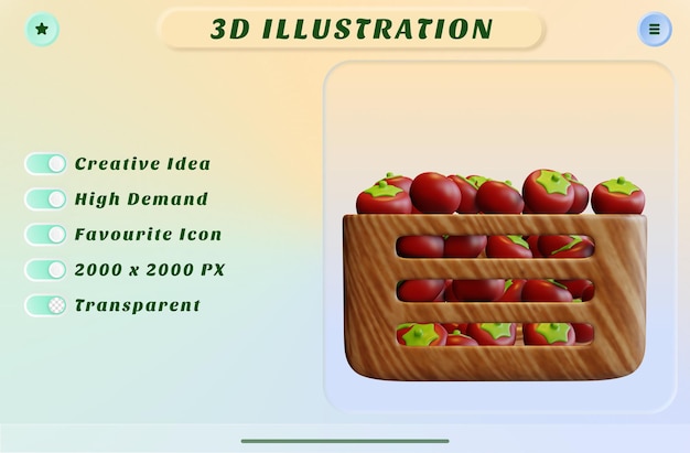 Pomodori pieni del cestino della rappresentazione 3d