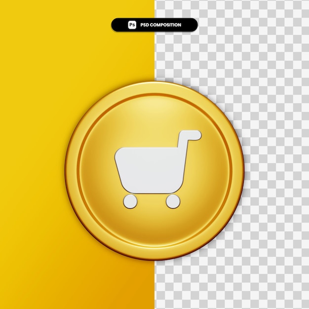 PSD 3d rendering basket icon on golden circle isolated