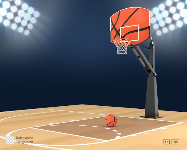 3D Rendering Basketball Court And Hoop Frontside View