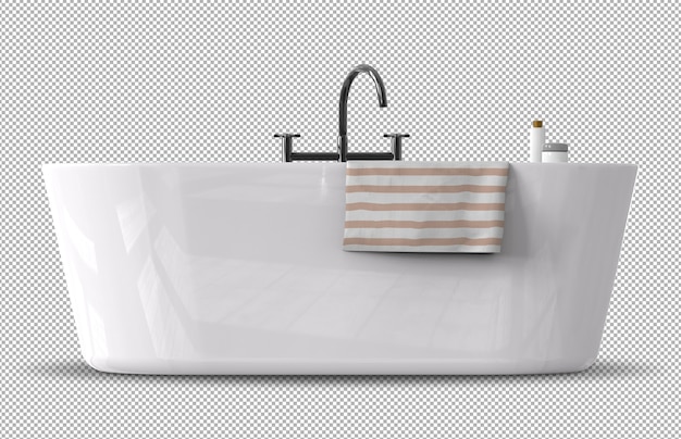 3d rendering of bathtub with towel isolated