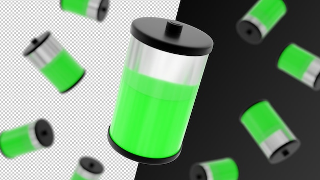 PSD 3d rendering of batteries on a transparent background