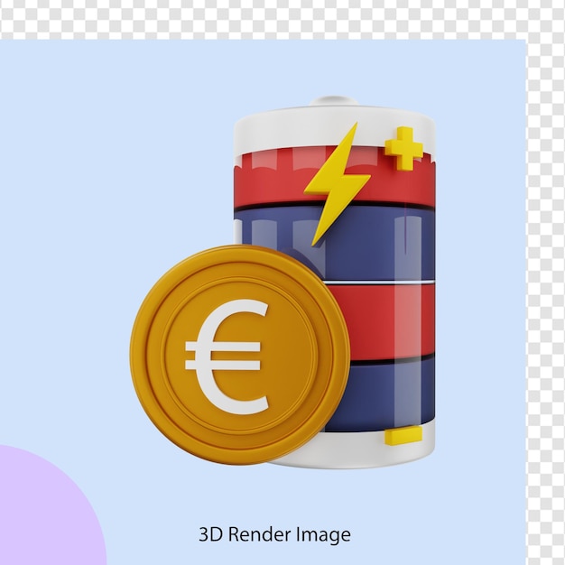 3d rendering of battery energy euro money
