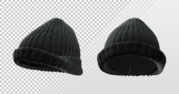 PSD rendering 3d beanie cappello in maglia berretto senza tesa tessuto teschio con risvolto calza da sci vista prospettica lanosa