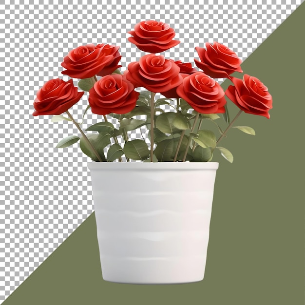 PSD 3d rendering of a beautiful flowers in a pot on transparent background ai generated