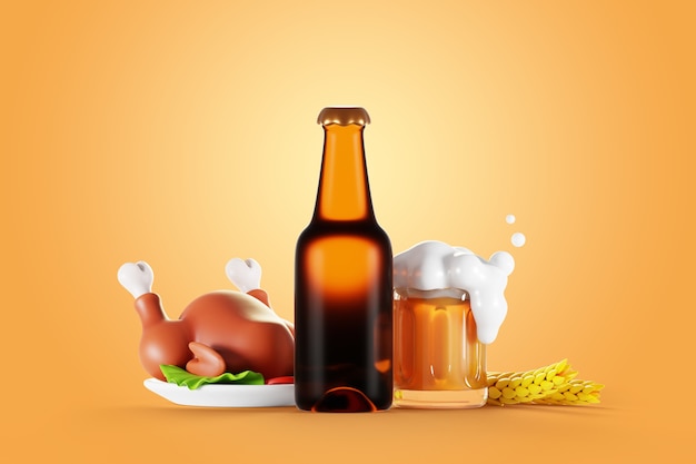 PSD 3d rendering of beer still life background