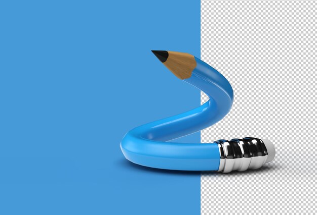 3d rendering of bent pencil transparent psd file.