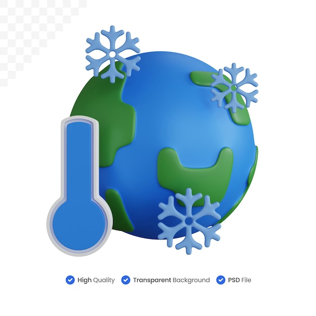 PSD 3d-rendering bevriezen temperatuur globe geïsoleerd