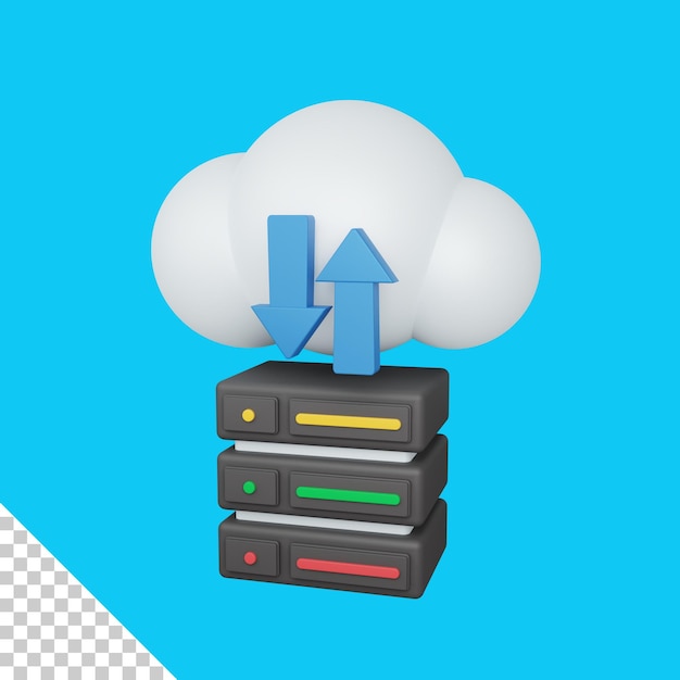 3d rendering big data concept with cloud arrow and colorful server symbol