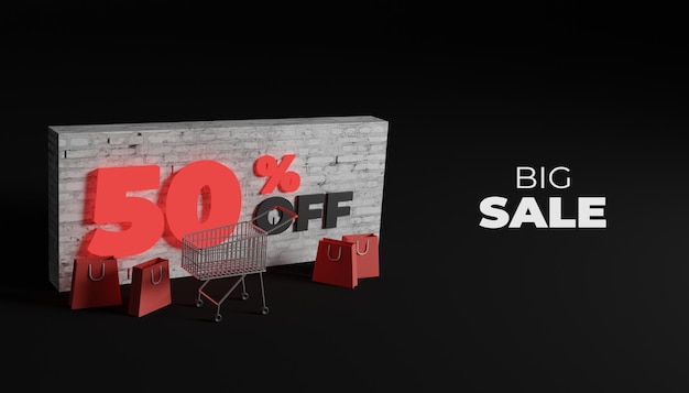 PSD 3d rendering big sale banner for web and social media post