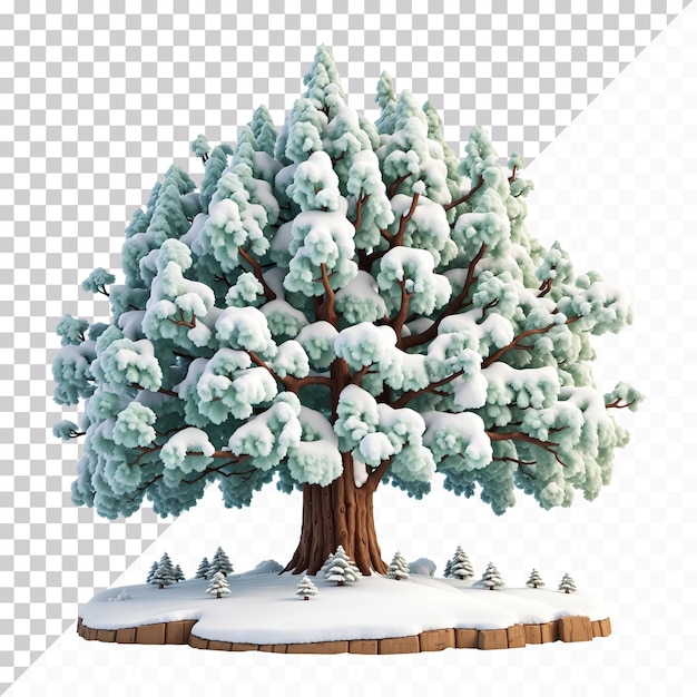 PSD 3d rendering of a big tree with snow on it isolated on transparent background