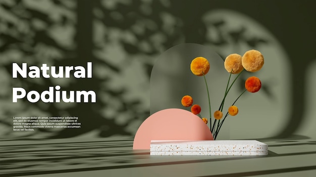 3D-rendering billede illustration af tom plads podie display til produkt mockup naturlig baggrund