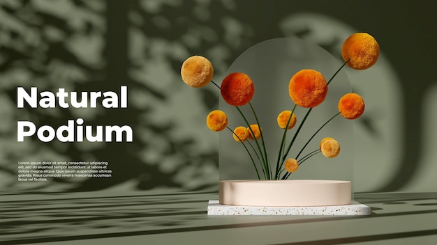 3D-rendering billede illustration af tom plads podie display til produkt mockup naturlig baggrund