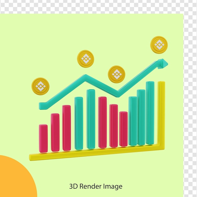 PSD 3d rendering of binance crypto coin investment rising